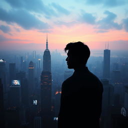 Cinematic movie poster for a romance and science fiction film, set against a dystopian futuristic background