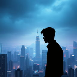Cinematic movie poster for a romance and science fiction film, set against a dystopian futuristic background