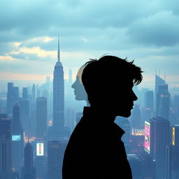 Cinematic movie poster for a romance and science fiction film, set against a dystopian futuristic background