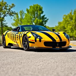 A Maclaren SLR sports car featuring a striking yellow jacket bee design