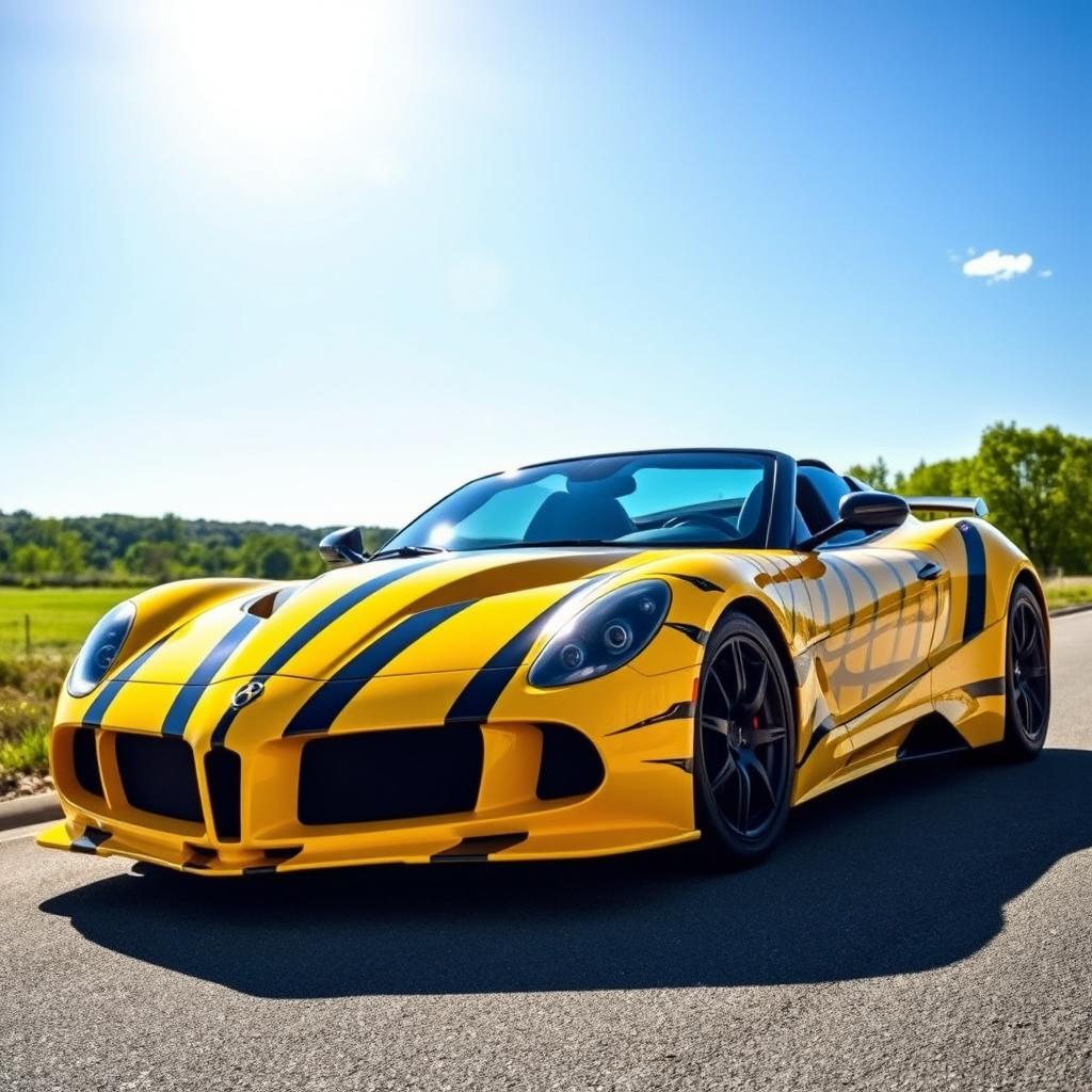 A Maclaren SLR sports car featuring a striking yellow jacket bee design