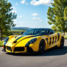A Maclaren SLR sports car featuring a striking yellow jacket bee design