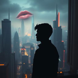 A movie poster for a romance and science fiction film set against a futuristic dystopian background