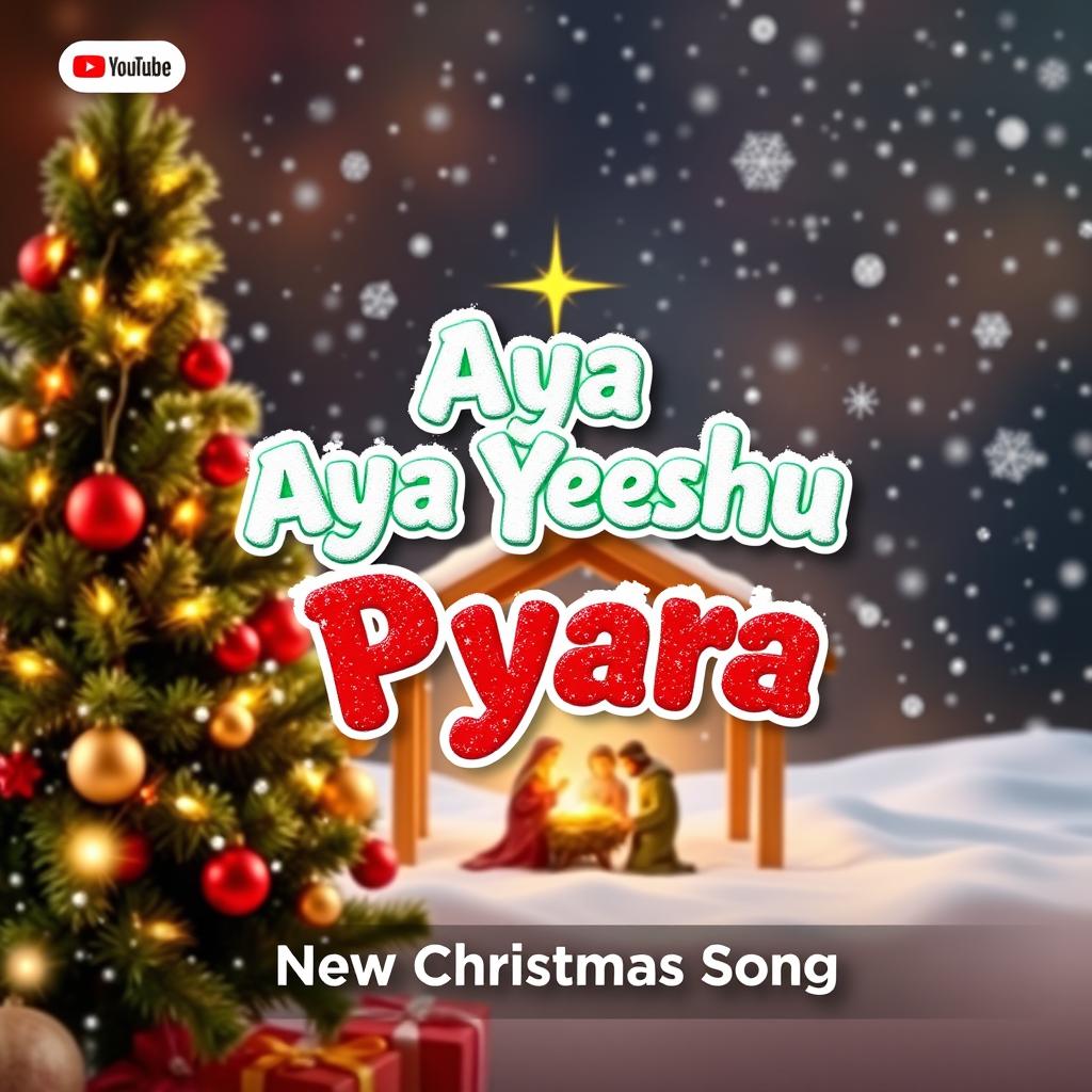 A vibrant and festive YouTube thumbnail for a new Christmas song titled 'Aya Yeshu Pyara'