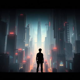 A movie poster for a science fiction film, set against a futuristic dystopian background