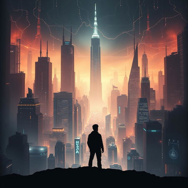 A movie poster for a science fiction film, set against a futuristic dystopian background