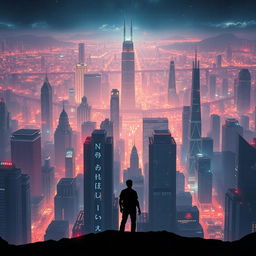 A movie poster for a science fiction film, set against a futuristic dystopian background