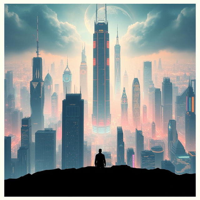 A movie poster for a science fiction film, set against a futuristic dystopian background