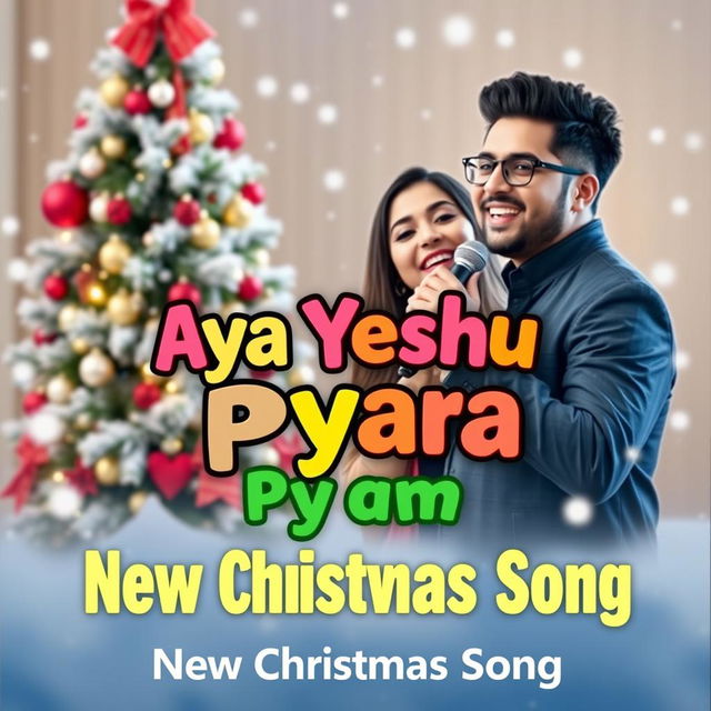 A festive YouTube video thumbnail for 'Aya Yeshu Pyara - New Christmas Song'