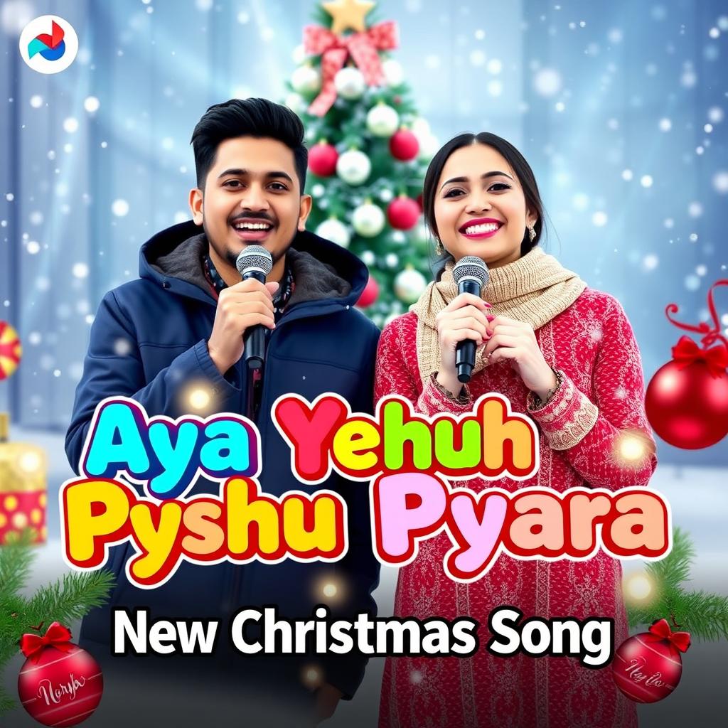 A festive YouTube video thumbnail for 'Aya Yeshu Pyara - New Christmas Song'