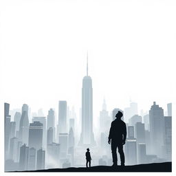A minimalist movie poster for a science fiction film, featuring a futuristic dystopian background