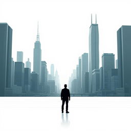 A minimalist movie poster for a science fiction film, featuring a futuristic dystopian background