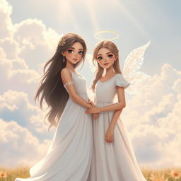In a picturesque setting, two girls stand together in one frame