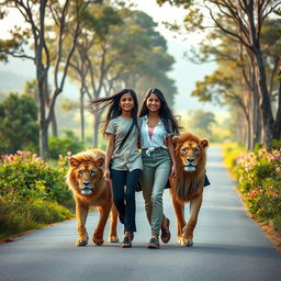 A captivating scene unfolds as two girls, Zoya and Aradhya, stroll together along a picturesque road