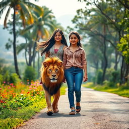 A captivating scene unfolds as two girls, Zoya and Aradhya, stroll together along a picturesque road