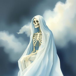 A tranquil yet haunting watercolor painting depicting the concept of death