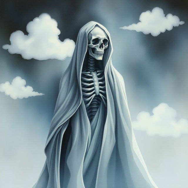 A tranquil yet haunting watercolor painting depicting the concept of death