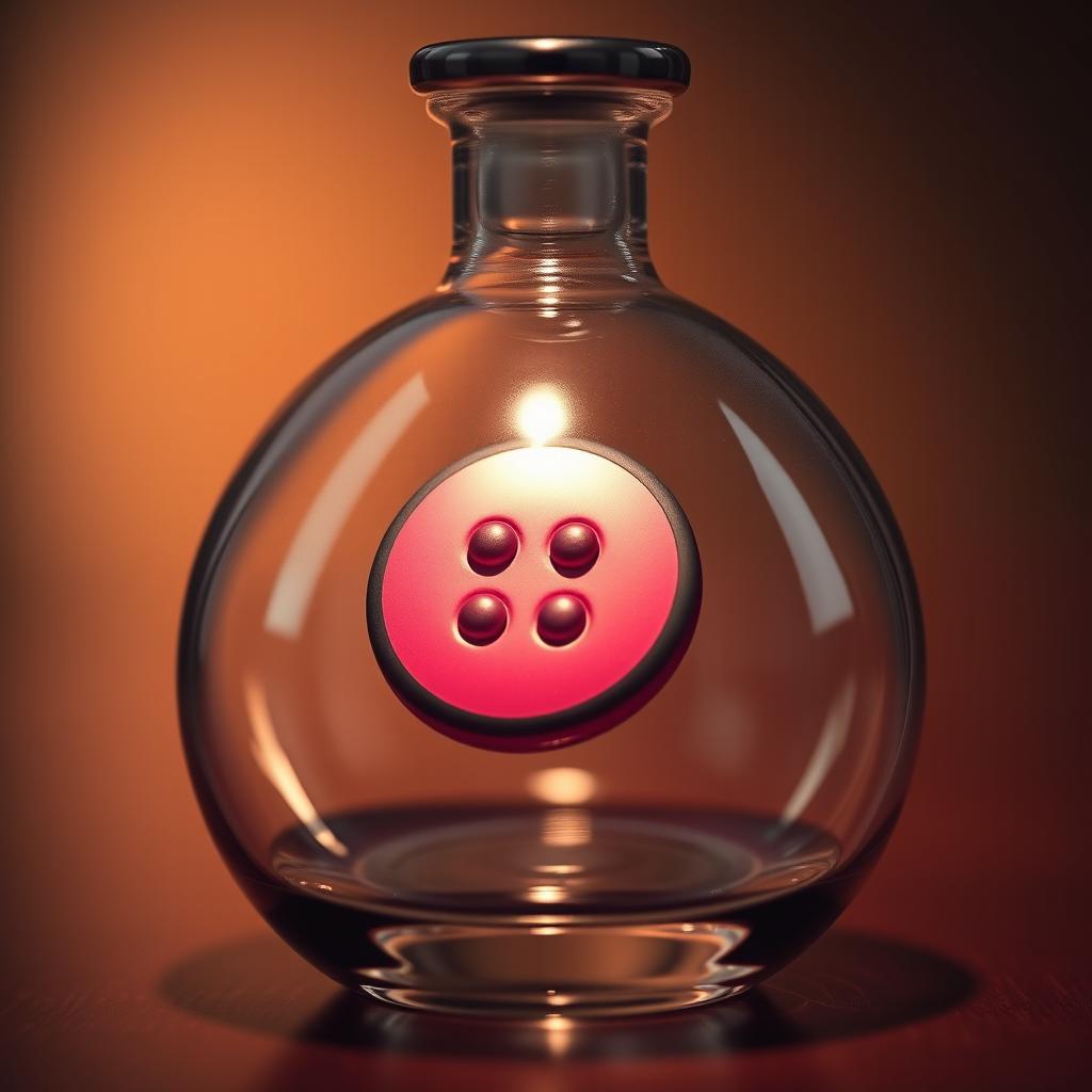 A close-up image of a closed, elegant glass flask with a smooth surface reflecting ambient light