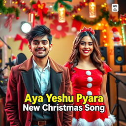 A vibrant YouTube video thumbnail for 'Aya Yeshu Pyara - New Christmas Song'