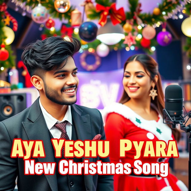 A vibrant YouTube video thumbnail for 'Aya Yeshu Pyara - New Christmas Song'