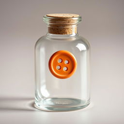 A closed glass flask with a normal clothing button trapped inside