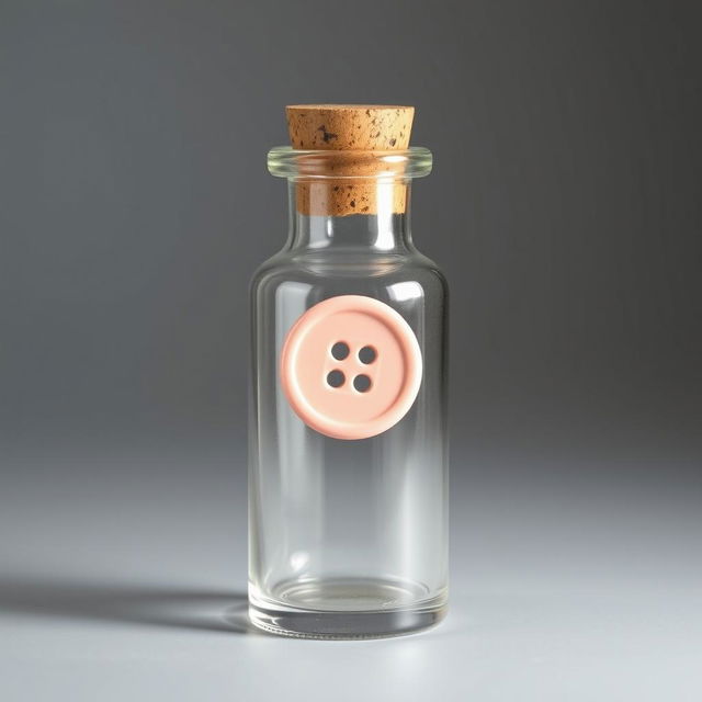 A closed glass flask with a normal clothing button trapped inside