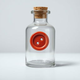 A closed glass flask with a normal clothing button trapped inside