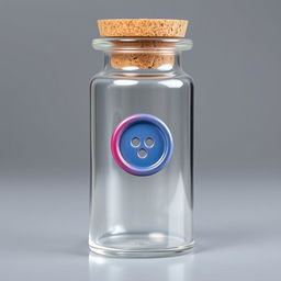 A closed glass flask with a normal clothing button trapped inside