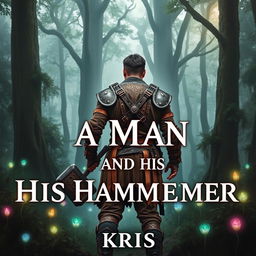 A fantasy-themed book cover featuring a rugged man wearing intricately detailed leather armor, standing in a dense, mystical forest