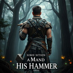 A fantasy-themed book cover featuring a rugged man wearing intricately crafted leather armor, standing in a mystical forest