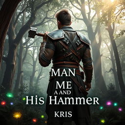 A fantasy-themed book cover featuring a rugged man wearing ornate leather armor, standing in a mystical forest