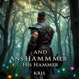 A fantasy-themed book cover featuring a rugged man wearing ornate leather armor, standing in a mystical forest