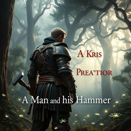 A fantasy-themed book cover featuring a rugged man clad in intricately designed leather armor, standing amidst a mystical forest