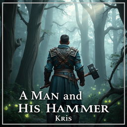 A fantasy-themed book cover featuring a rugged man clad in intricately designed leather armor, standing amidst a mystical forest