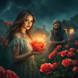 In a mystical rose village enveloped in the beauty and fragrance of blooming roses, a painter named Selena arrives, searching for inspiration