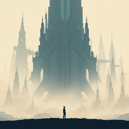 A minimalist movie poster for a science fiction film, depicting a futuristic dystopian background
