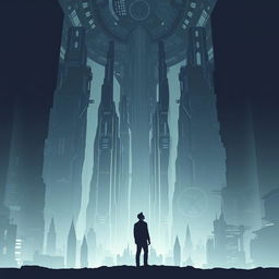 A minimalist movie poster for a science fiction film, depicting a futuristic dystopian background
