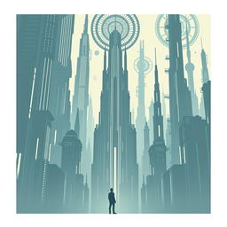 A minimalist movie poster for a science fiction film, depicting a futuristic dystopian background