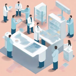 A high-quality digital art image depicting the process of ABC-analysis in optimizing pharmaceutical provision in the departments of a Republican Clinical Infectious Diseases Hospital