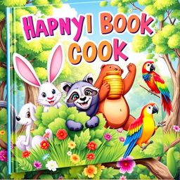 A captivating book cover featuring a delightful collection of animated animals in a variety of playful positions