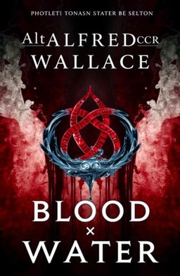 A novel book cover design featuring a striking symbol of blood and water intertwined in the center
