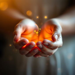 A captivating close-up scene focusing on a pair of hands gently illuminated by soft, ethereal light