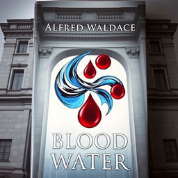 A striking novel book cover featuring a unique symbol that creatively combines themes of blood and water, positioned prominently in the center