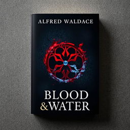A stunning book cover design featuring a striking symbol that creatively combines elements of blood and water in the center