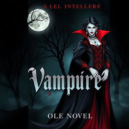 A captivating book cover design featuring a striking vampire character, elegantly dressed in gothic attire, with intricate details such as a long flowing cape, ornate jewelry, and an alluring expression