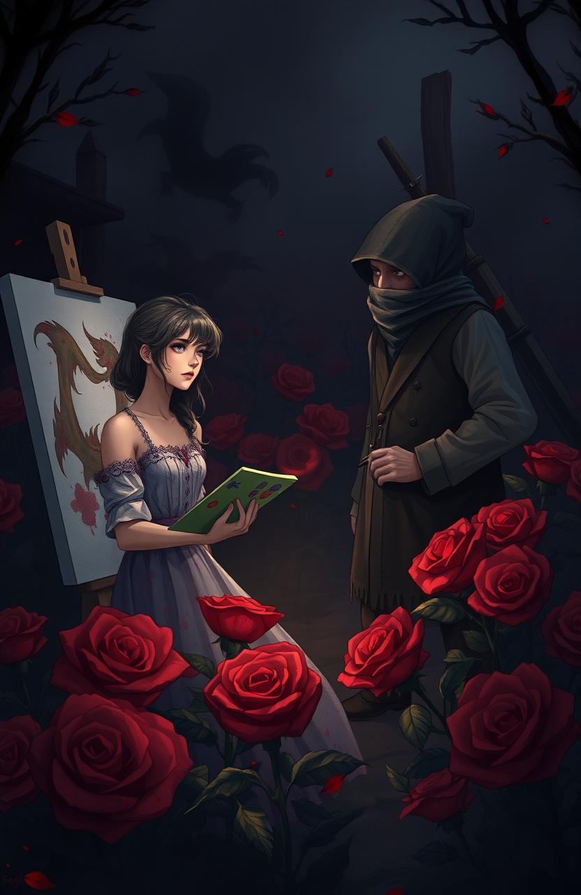 An illustration for the fantasy book titled 'Bloody Rose Village'
