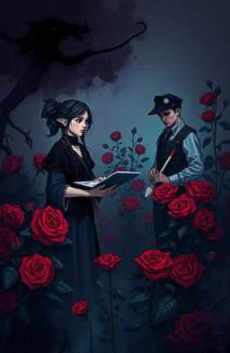 An illustration for the fantasy book titled 'Bloody Rose Village'