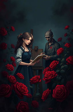 An illustration for the fantasy book titled 'Bloody Rose Village'