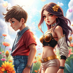 A stunning transformation scene showcasing a young boy morphing into a hot girl