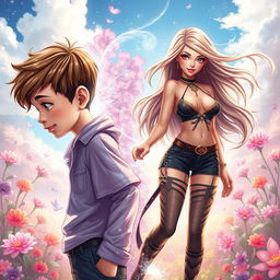 A stunning transformation scene showcasing a young boy morphing into a hot girl